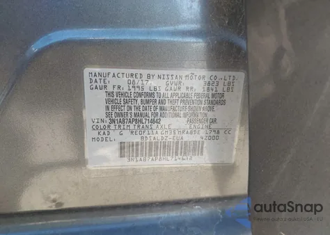 2017 Nissan Sentra Sv from USA, damaged, VIN 3N1AB7AP8HL714642